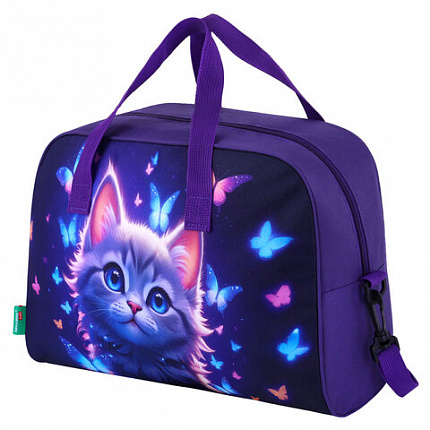 Сумка для занятий с плечевым ремнем, подкладкой BRAUBERG KIDS с ручками, 35x25x15 см, "Любознательный кот", 273291