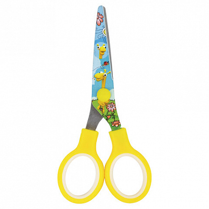 Ножницы 130 мм с цветной печатью "Жирафы", жёлтые, закругленные, BRAUBERG KIDS, 232269