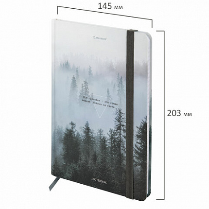 Блокнот с резинкой в клетку 96 л., А5 145х203 мм, твердая обложка, BRAUBERG, "Туман", 116315