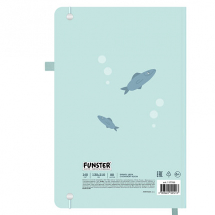 Скетчбук, слоновая кость 140г/м 130х210мм, 80л, софт-тач, резинка, наклейки, FUNSTER, "Котик с рыбкой", 117783