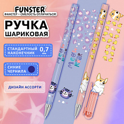 Ручка шариковая с принтом FUNSTER (ФАНСТЕР) STICK "CUTE ANIMALS", СИНЯЯ, SOFT TOUCH покрытие, узел 0,7 мм, линия письма 0,35 мм, 144387