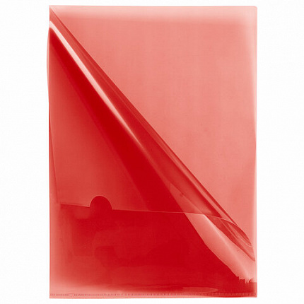 Папка-уголок жесткая прозрачная А4 BRAUBERG UNIVERSAL, красная, 0,15 мм, 273052