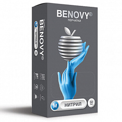 Перчатки нитриловые смотровые 50 пар (100 штук), размер 7-8, M (средний), голубые BENOVY Nitrile Chlorinated