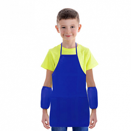 Фартук с нарукавниками для уроков труда ПИФАГОР, 3 кармана, уменьшенный размер, 39х49 см, синий, 273750