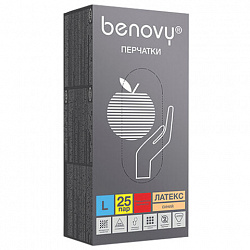 Перчатки латексные смотровые 25 пар (50 штук), прочные, размер 8-9, L (большой), BENOVY High Risk