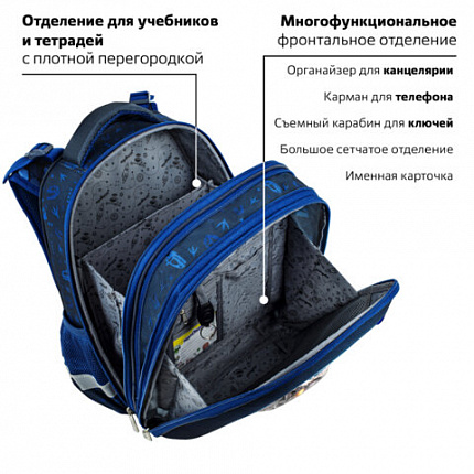 Ранец ЮНЛАНДИЯ EXTRA, с дополнительным объемом, 2 отделения, "Берегись!", объемный дизайн, 38x29x18 см, 272041