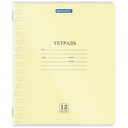 Тетрадь обложка пластик (прозрачный) 12 л., косая линия, BRAUBERG "Smart Cover", АССОРТИ (в спайке), 405024