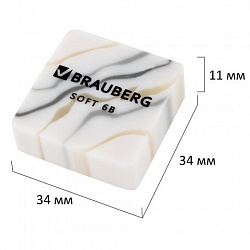 Ластики BRAUBERG "MARBLE", НАБОР 6 штук, 34х34х11 мм, квадратные, экологичный ПВХ, блистер, 272735