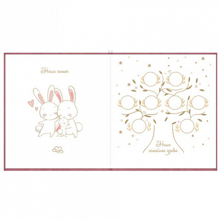 Фотоальбом-анкета детский 23х25 см, 32 листа, стикеры, открытка, конверт, розовый бархат, BRAUBERG, 391419