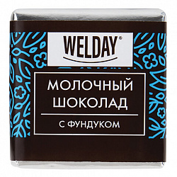 Шоколад порционный с фундуком и печеньем WELDAY (ВЭЛДЭЙ), молочный 27%, 400 г (80 плиток по 5 г), 622408