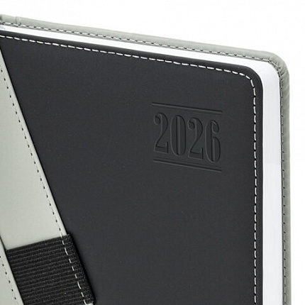 Ежедневник датированный 2026, А5, 138х213 мм, BRAUBERG "Swirl", под кожу, держатель для ручки, серый, 117482