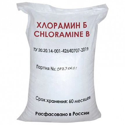 Средство дезинфицирующее ХЛОРАМИН-Б технический, Россия, пакет 300 г, АКВА, честный знак