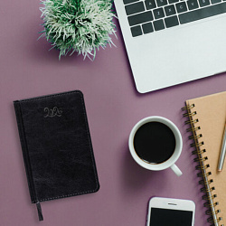 Ежедневник датированный 2026, МАЛЫЙ ФОРМАТ 100х150 мм, А6, BRAUBERG "Rainbow", под кожу, черный, 117257