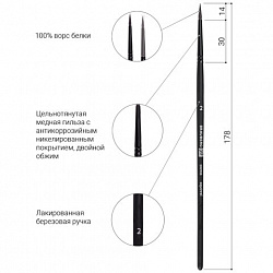 Кисть художественная проф. BRAUBERG ART CLASSIC, белка, круглая, № 2, 200908