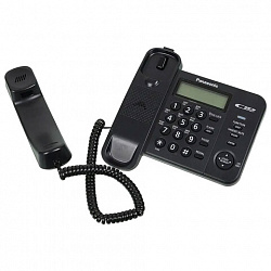 Телефон PANASONIC KX-TS2356RUB, черный, память 50 номеров, АОН, ЖК-дисплей с часами, тональный / импульсный режим
