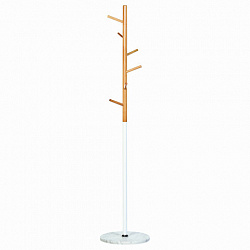 Вешалка-стойка BRABIX "CR-1906" на мраморном диске, металл белый/дерево бук, 6 крючков, 606440