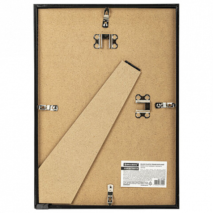 Рамка 21х30 см с паспарту 15х21 см небьющаяся, багет 5 мм, пластик, BRAUBERG "Smart", черная, 391280