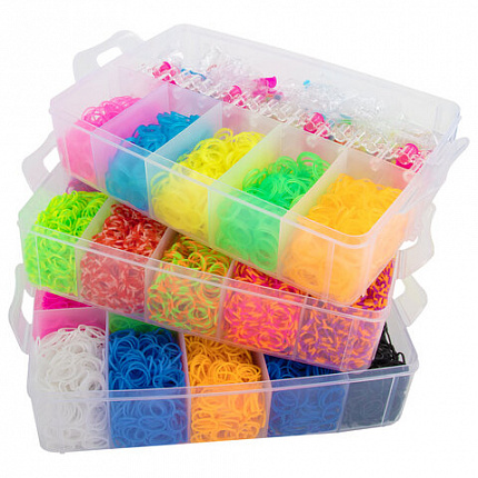 Набор резинок для плетения украшений МЕГА НАБОР 15 000 шт., 25 цветов, бокс, бусины, станок, BAMBOX (БАМБОКС), 665973