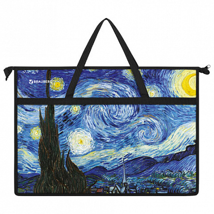 Папка для рисунков и чертежей с ручками BRAUBERG А3, пластик, молния сверху, "Van Gogh", 274540