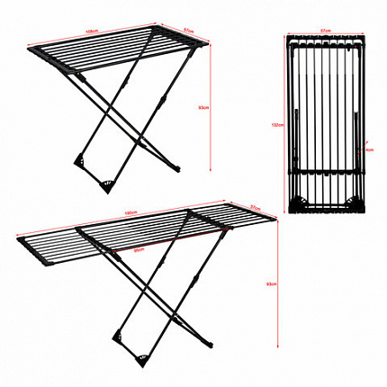 Сушилка напольная для белья раскладная, 3 зоны сушки, 20 метров, LAIMA HOME DUO SLIDING BLACK, 700469