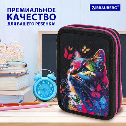 Пенал BRAUBERG, 2 отделения, полиэстер, 21х14 см, "Ловец бабочек", 272330