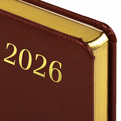 Ежедневник датированный 2026 А5 138x213 мм, BRAUBERG "Iguana", под кожу, коричневый, 117057