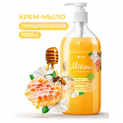 Мыло-крем жидкое гипоаллергенное 1 л, GRASS MILANA "Молоко и мед", дозатор, 126101