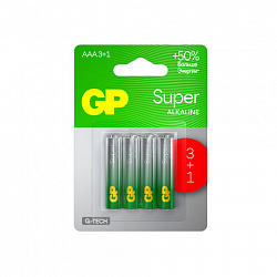 Батарейки КОМПЛЕКТ 4 шт., GP Super G-Tech, AAA (LR03,24А), алкалиновые, мизинчиковые, ПРОМО 3+1, 24A3/1-2CR4