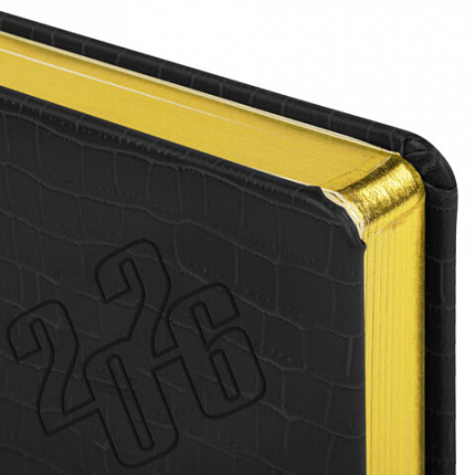 Ежедневник датированный 2026, А5, 138x213 мм, BRAUBERG "Comodo", под кожу, черный, 117049