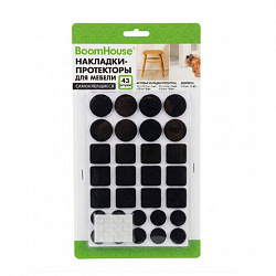 Накладки-протекторы для мебели самоклеящиеся НАБОР 43 предмета, черные, BoomHouse, 701829