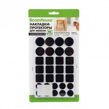 Накладки-протекторы для мебели самоклеящиеся НАБОР 43 предмета, черные, BoomHouse, 701829