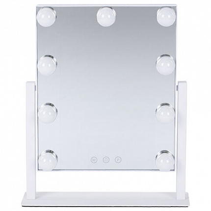 Зеркало для макияжа гримерное с подсветкой, 9 LED-ламп, 3 режима свечения, размер 25х30 см, работа от сети 220 V, цвет белый, BRABIX, 609335