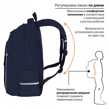 Рюкзак BRAUBERG INTENT, 2 отделения, 4 кармана, "Navy blue", 39х27х14 см, 273113