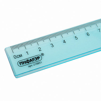 Линейка пластиковая 20 см, ПИФАГОР, прозрачная, тонированная, 210831