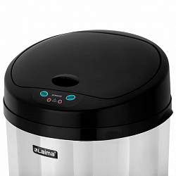 Ведро для мусора СЕНСОРНОЕ 12 л, нержавеющая сталь, черная матовая крышка, питание от 4-х батареек AA (не входят в комплект), LAIMA, 609326