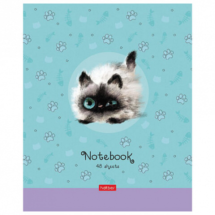 Тетрадь А5 48 л. HATBER скоба, клетка, обложка картон, "Кошарики" (5 видов в спайке), 48Т5В1