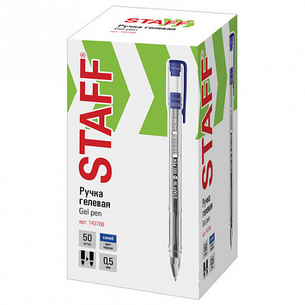 Ручка гелевая STAFF "Basic" GP-789, СИНЯЯ, корпус прозрачный, хромированные детали, узел 0,5 мм, 142788