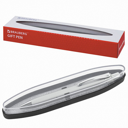 Ручка подарочная шариковая BRAUBERG "Vocale", СИНЯЯ, корпус серебристый с хромированными деталями, линия письма 0,5 мм, 143490