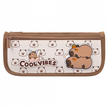 Пенал мягкий BRAUBERG KIDS, 2 отделения, полиэстер, "Веселые капибары", 22x10x6 см, 274582