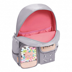 Рюкзак BRAUBERG PASTEL с термонашивками в комплекте, "Милые лапки", серый, 40х29х14 см, 272064