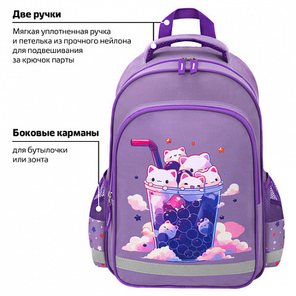 Рюкзак ПИФАГОР SCHOOL, 1 отделение, 3 кармана, "Молочный коктейль", 38x28х14 см, 273164