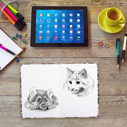 Скетчбук, белая бумага 120 г/м2, 145х203 мм, 80 л., резинка, твердый, BRAUBERG ART DEBUT "Листья", 114587