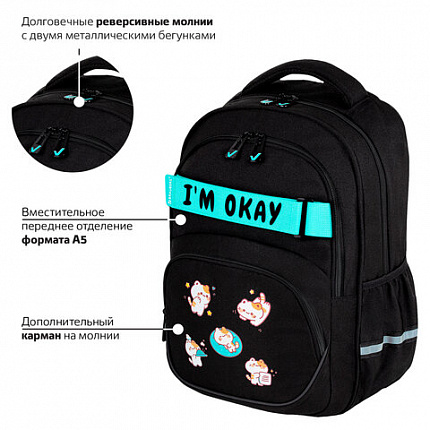 Рюкзак BRAUBERG MOTION, 2 отделения, 3 кармана, "Positive cats", 41х28х17 см, 273114