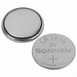 Батарейка литиевая SONNEN Lithium CR1616 "таблетка, дисковая, кнопочная" 1 шт., блистер, 455598