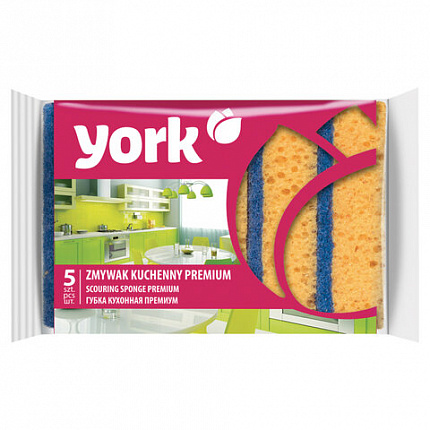 Губки для посуды 10х7,5х3 см, КОМПЛЕКТ 5 шт., MAXI, поролон с абразивным слоем, PREMIUM, YORK, 30300