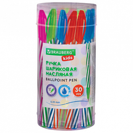 Ручка шариковая масляная BRAUBERG KIDS "TWIST", СИНЯЯ, корпус ассорти, пишущий узел 0,7 мм, линия письма 0,35 мм, 144104