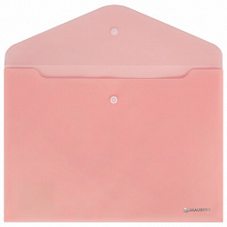 Папка-конверт с кнопкой BRAUBERG "Pastel", А4, матовая непрозрачная, персиковая, ПРОЧНАЯ 0,2 мм, 272882