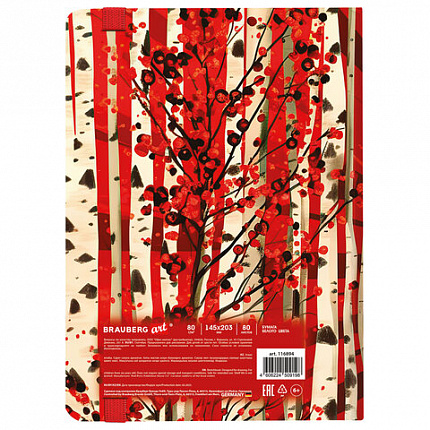 Скетчбук, белая бумага 80 г/м2 145х203 мм, 80 л., резинка, твердый, BRAUBERG ART, "Russia", 116894