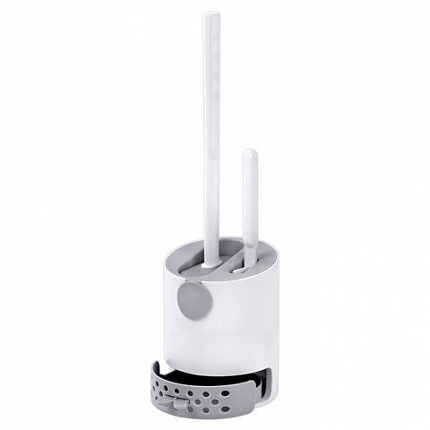 Ершик для унитаза силиконовый (плоский) + щеточка, напольный / настенное крепление, LAIMA, 700561