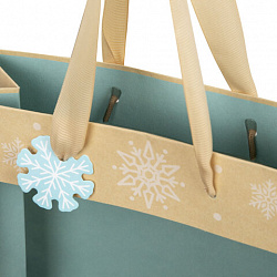 Пакет подарочный (1 шт.) новогодний, 20х8х20 см, "Snowflakes", прозрачное окно, крафт, ЗОЛОТАЯ СКАЗКА, 592444